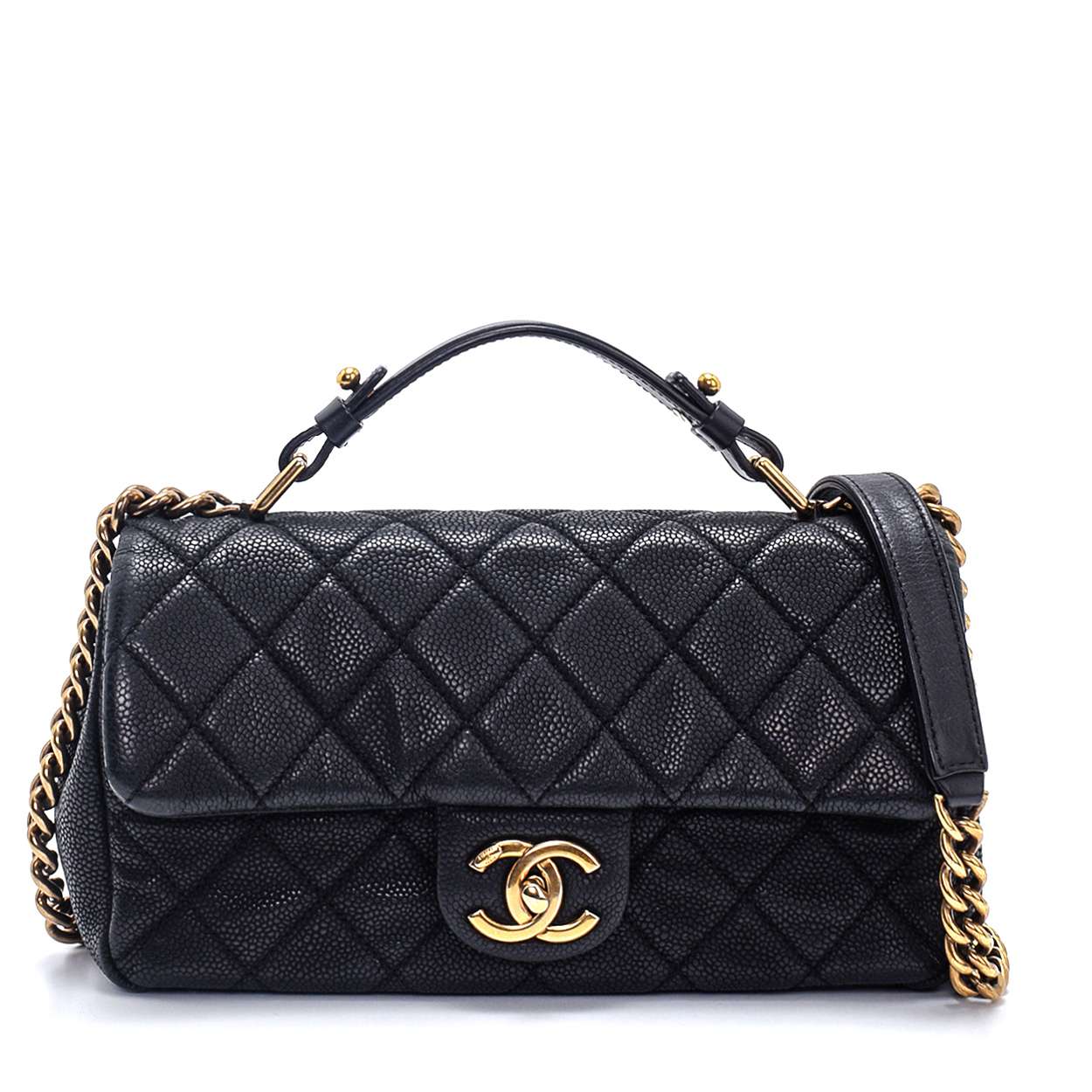 Chanel - Black Quilted Caviar Leather Medium Handbag and Crossbody Bag